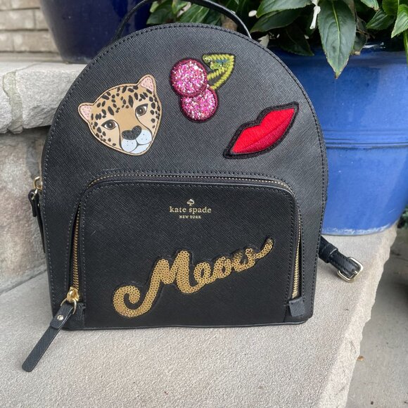 KATE SPADE RUN WILD LEOPARD TOMI TOP HANDLE BACKPACK BLACK LEATHER PREPPY NEW main image 15